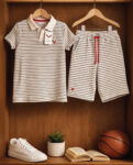 YUKTH KIDS Boys' Striped Polo T-shirt and Shorts Set.