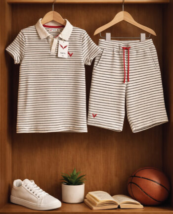 YUKTH KIDS Boys' Striped Polo T-shirt and Shorts Set.