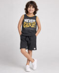 YUKTH KIDS Boys Dark grey Printed Cotton- Blend vest and shorts set.