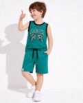 YUKTH KIDS Boys Printed vest and Shorts Set.