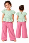 YUKTH KIDS GIRLS Puff sleeved Top and Trousers set.